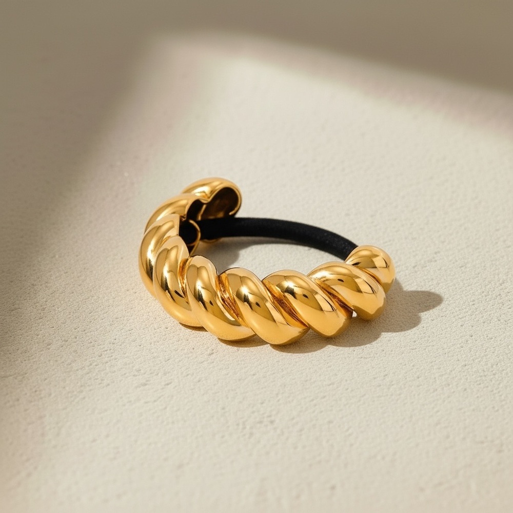 18K Gold Plated Twisted Chunky Sculptural Ponytail Cuff